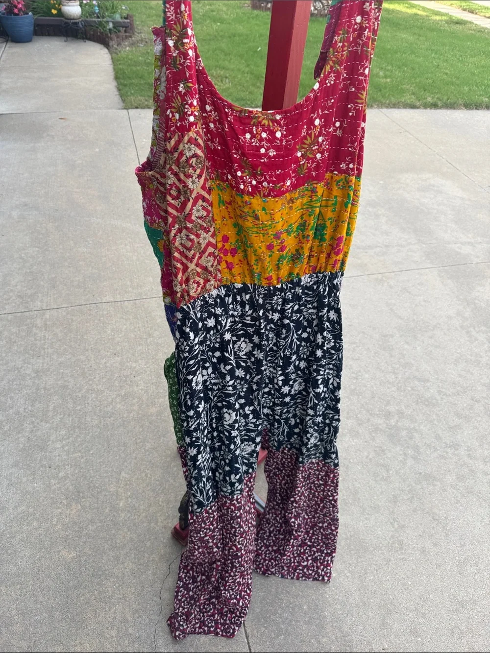 Kantha Patchwork Boho Jumpsuit with Button Front - Picture 9 of 12